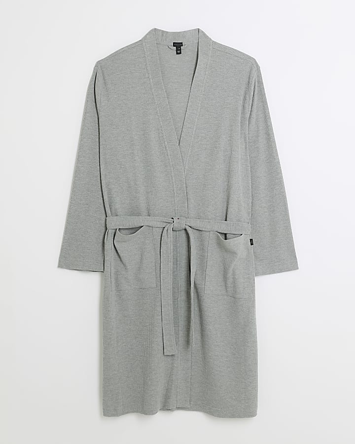 Grey regular fit waffle texture robe