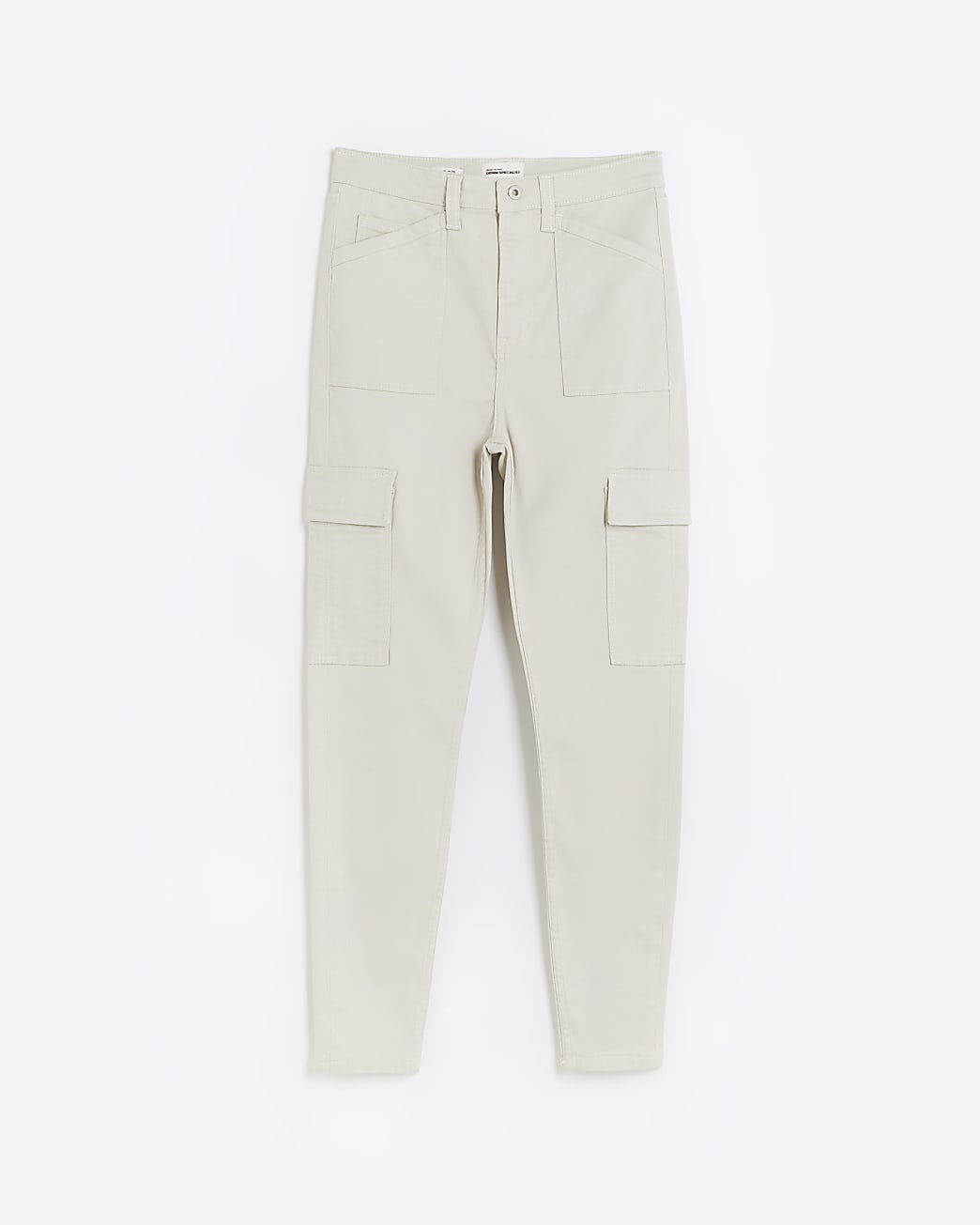 Beige high waisted skinny cargo jeans