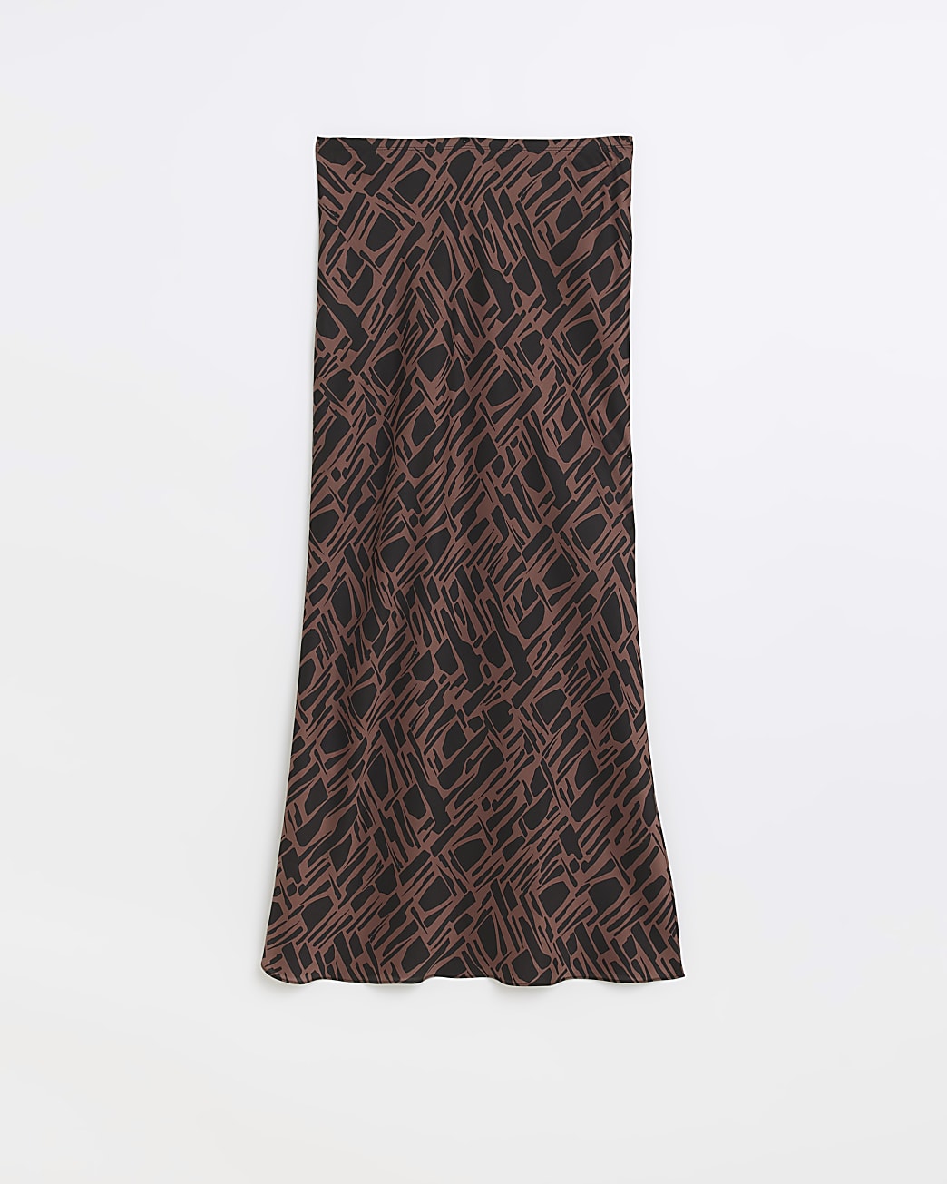 Brown satin geometric maxi skirt