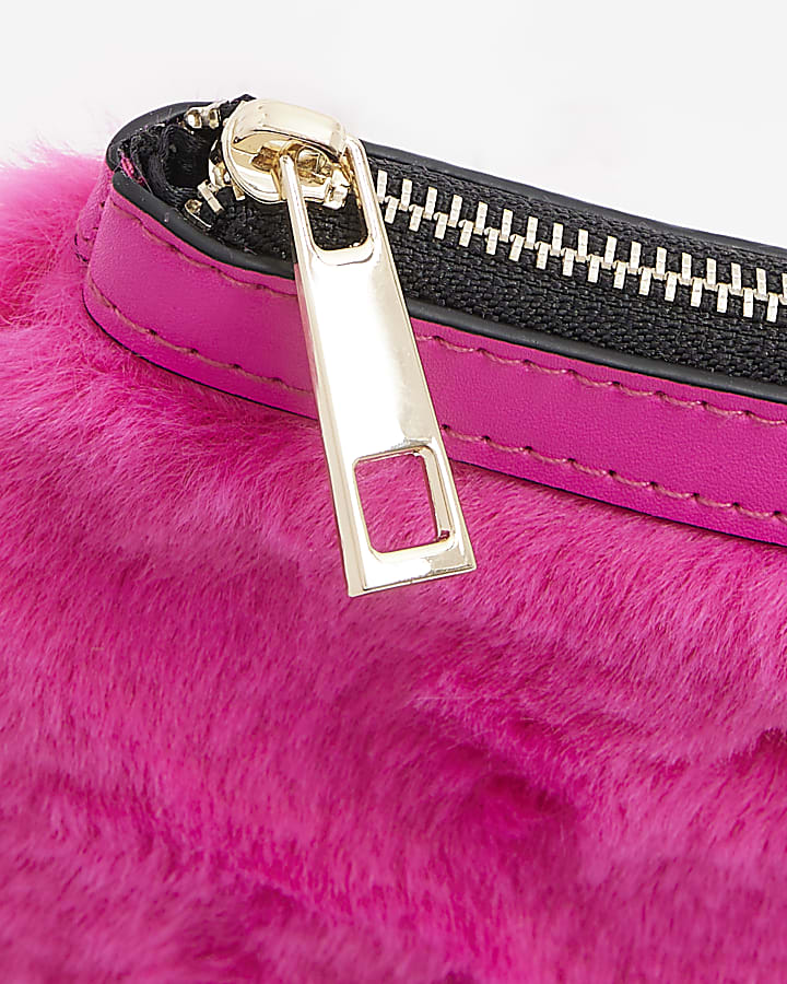 Pink faux fur pouch purse
