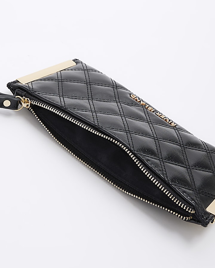 Black Quilted East West Pouch