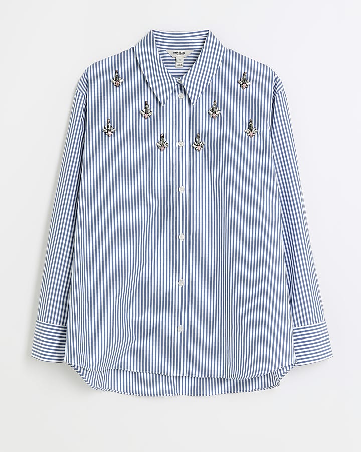 Blue stripe embellished shirt