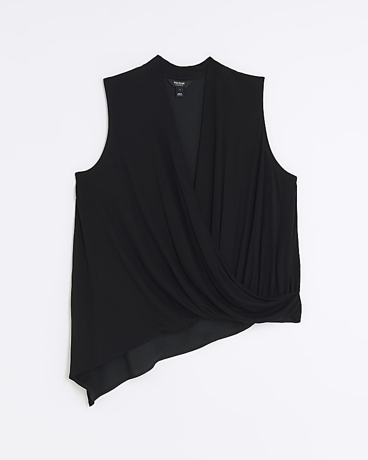 Black drape wrap tank top