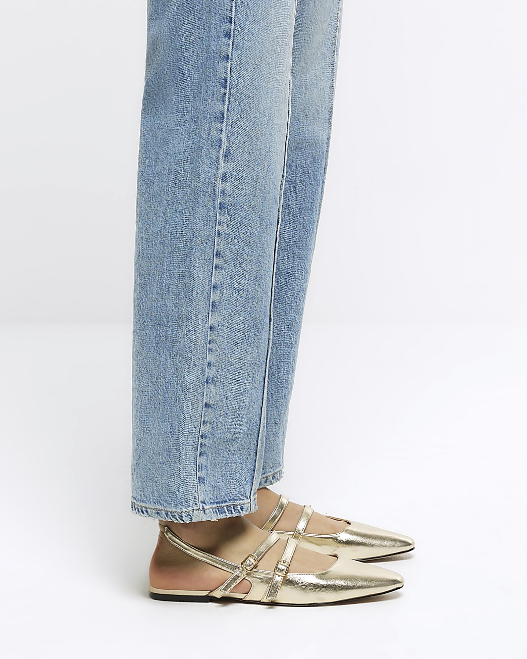 Gold buckle strap slingback shoes