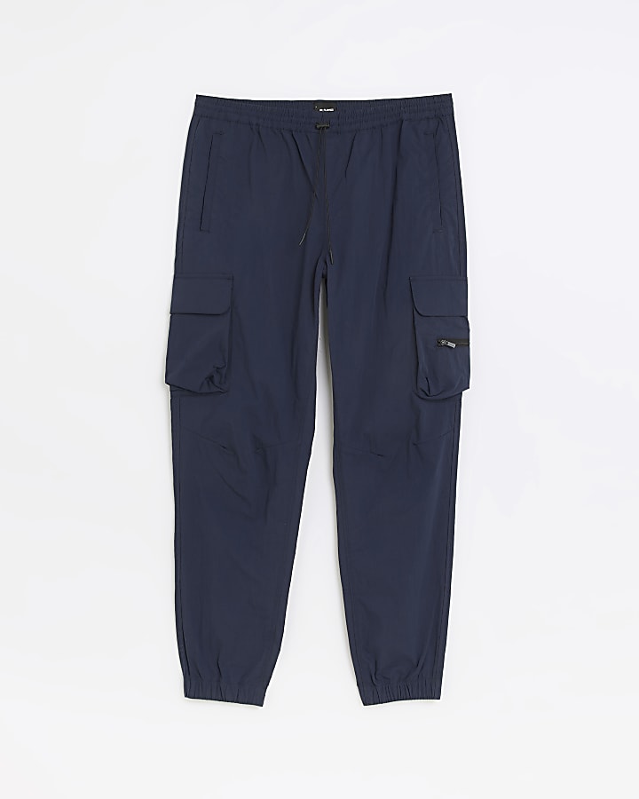 Navy regular fit cuffed cargo trousers