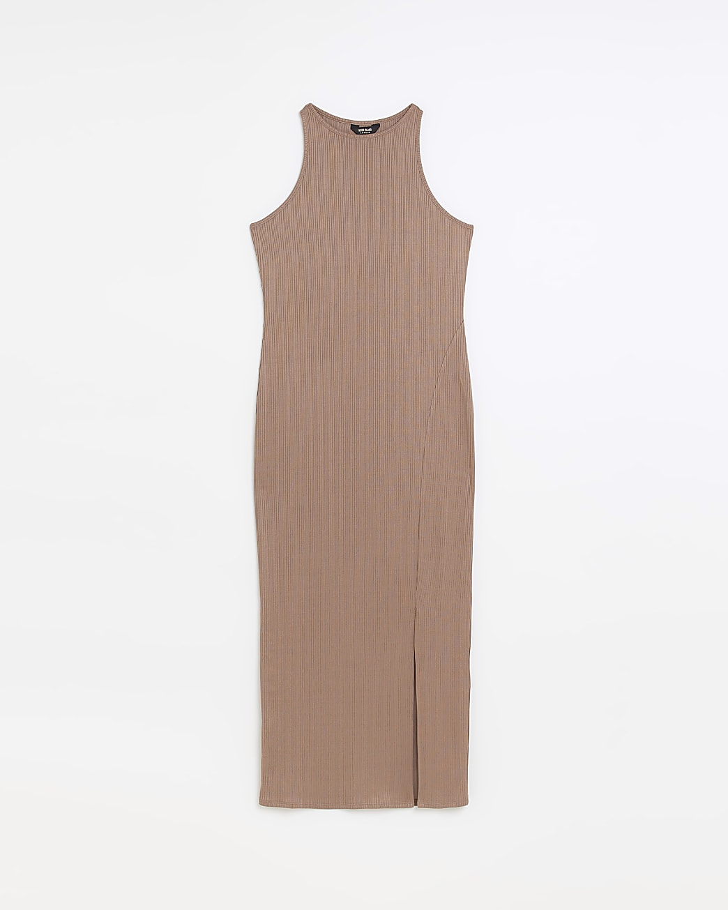 Beige rib bodycon midi dress