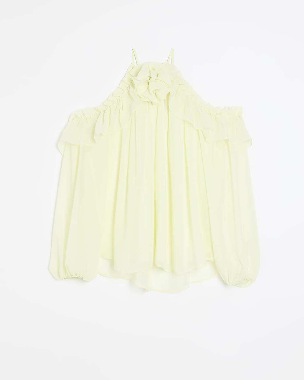 Yellow cold shoulder corsage blouse