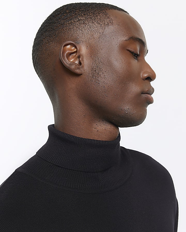 Black slim fit rolled neck jumper