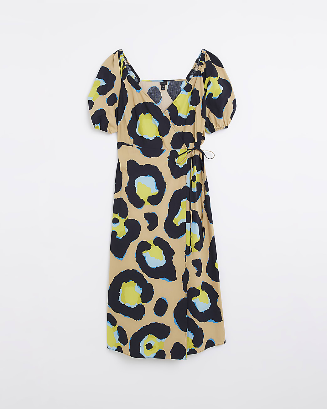 Beige animal print wrap midi dress