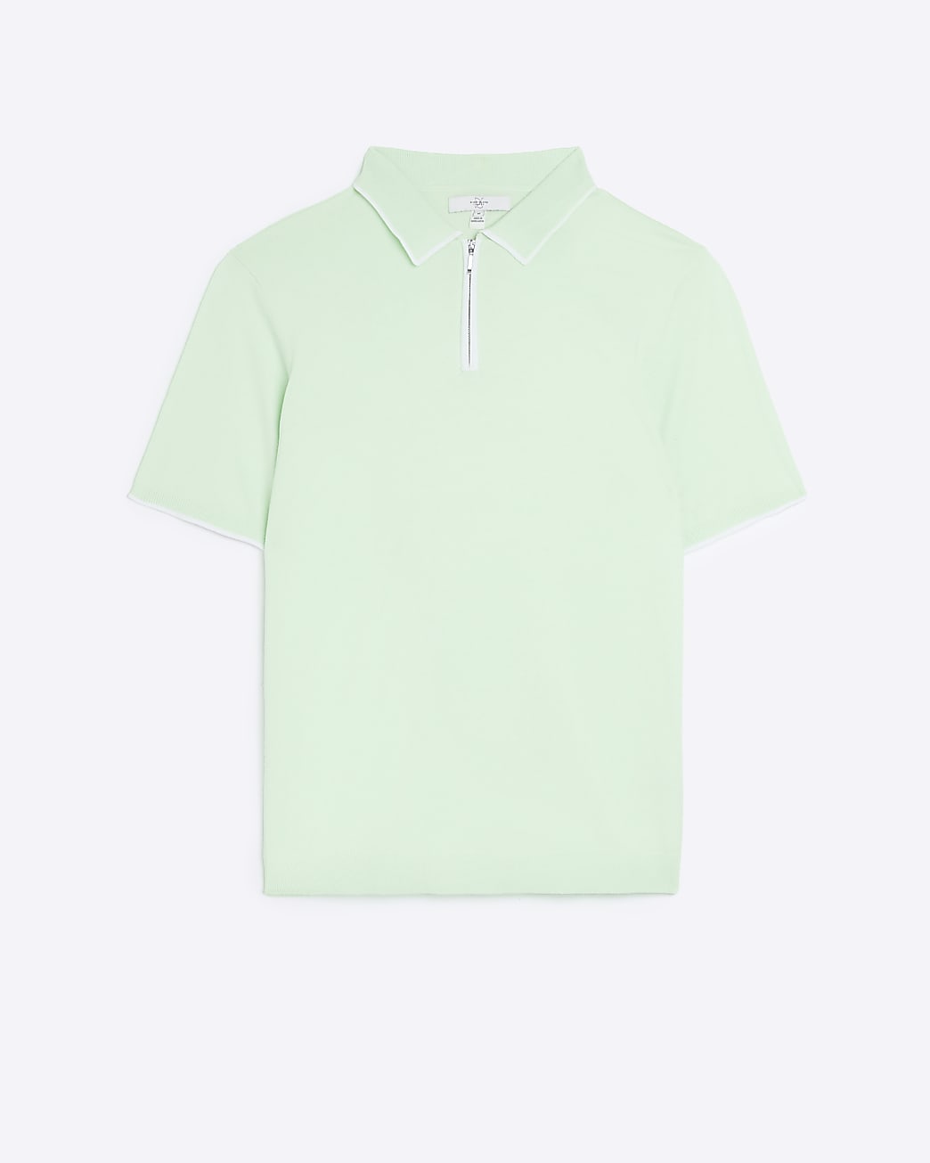Green slim fit knitted zip polo shirt