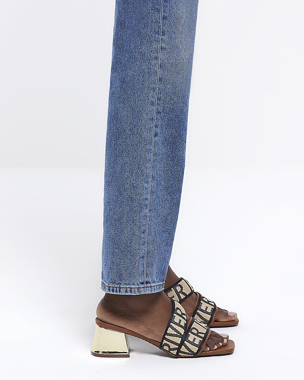 Brown wide fit RI monogram heeled sandals