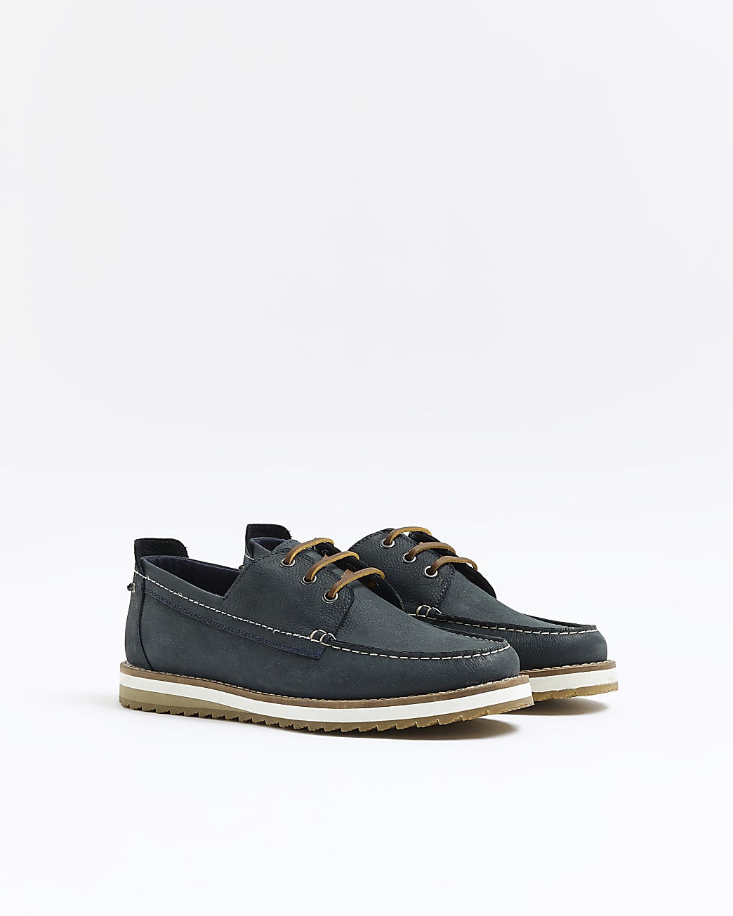 Navy nubuck lace up boat shoes
