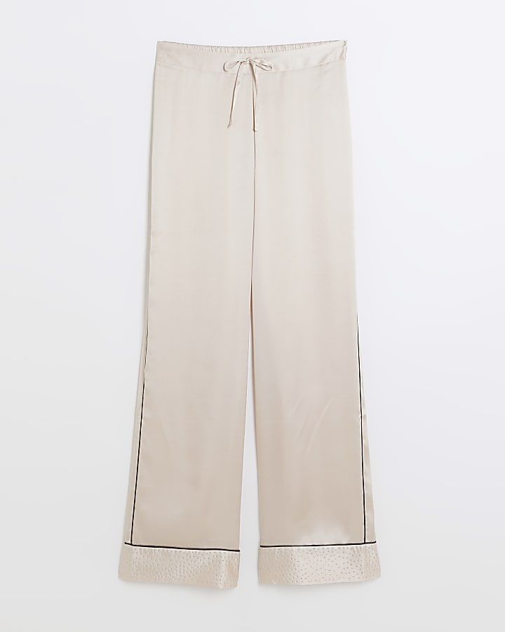 Pink satin embellished pyjama trousers