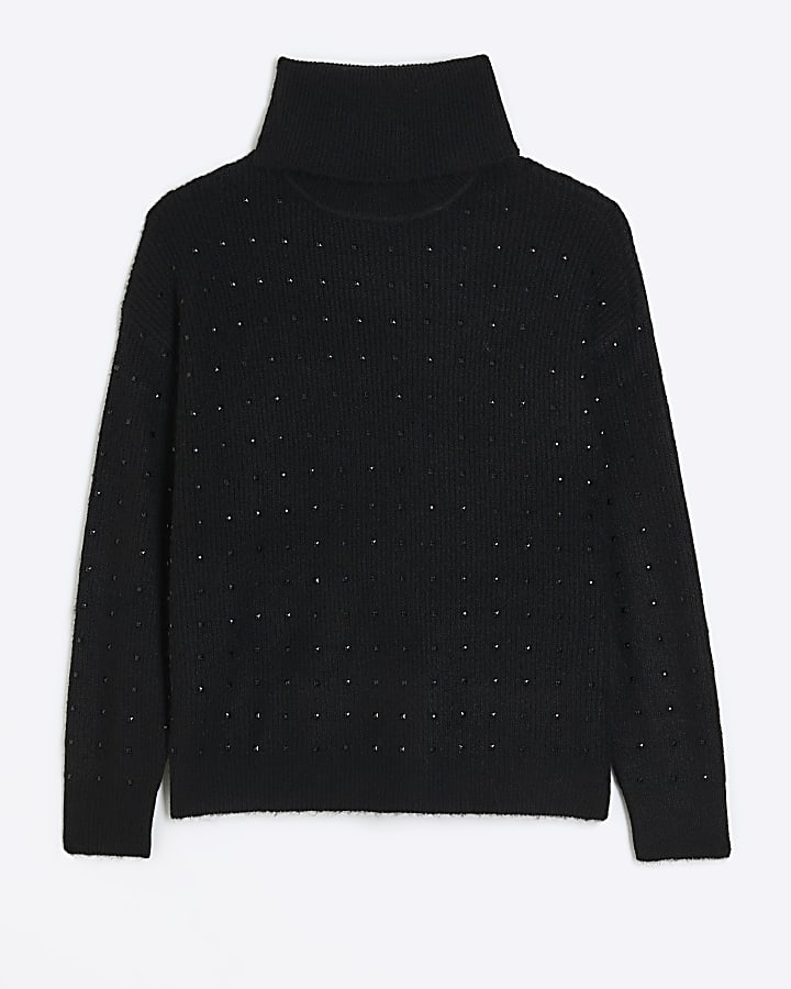 Black diamante roll neck jumper