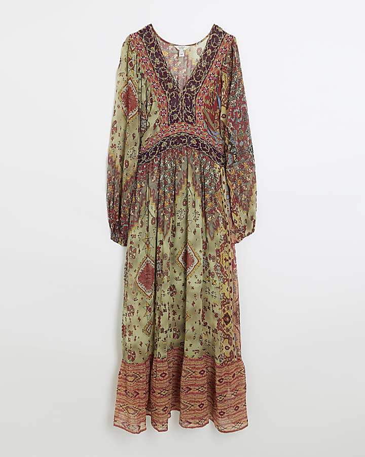 Pink paisley embellished smock maxi dress