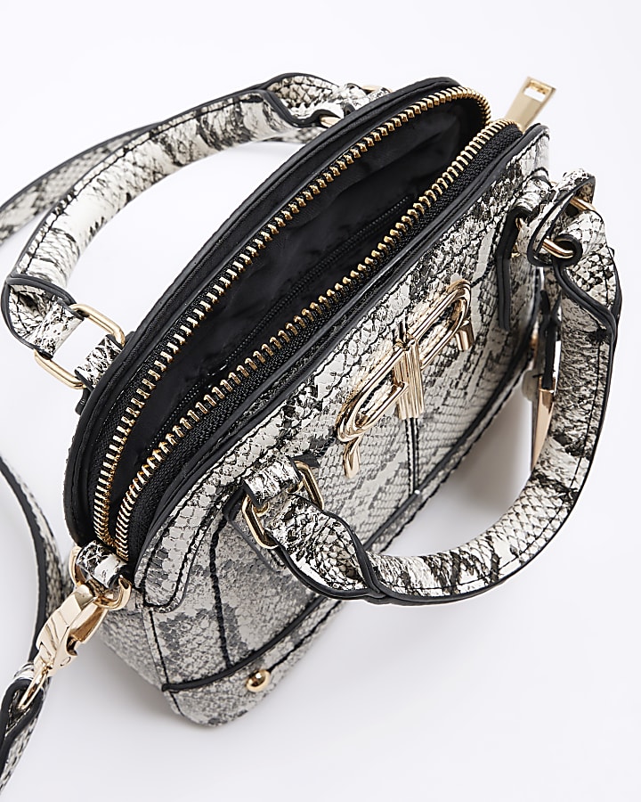 White snake print mini tote bag