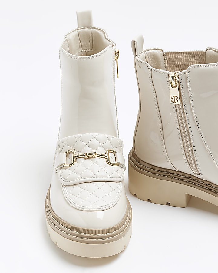 Cream chain detail loafer boots