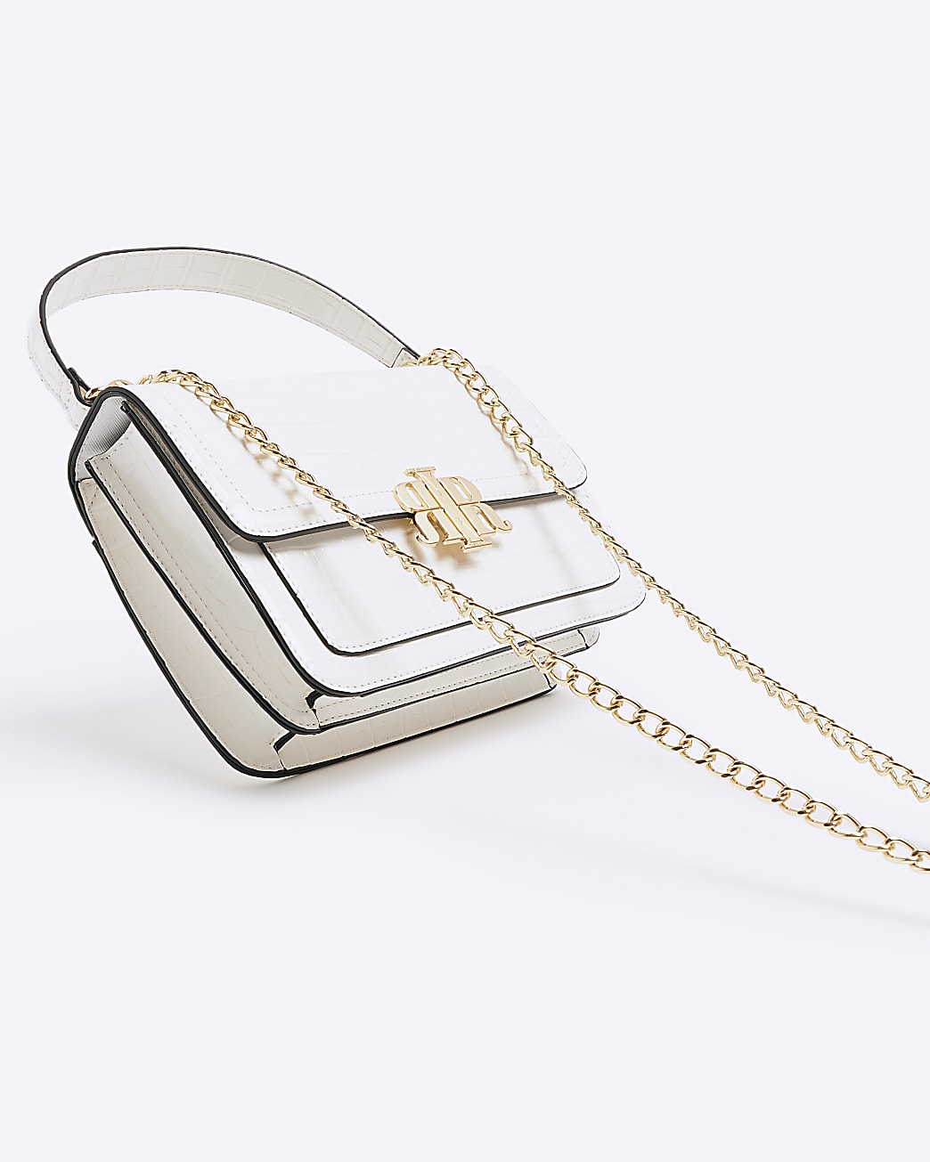 White croc embossed chain strap shoulder bag
