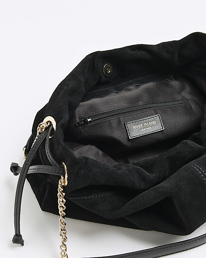 Black suede slouch shoulder bag