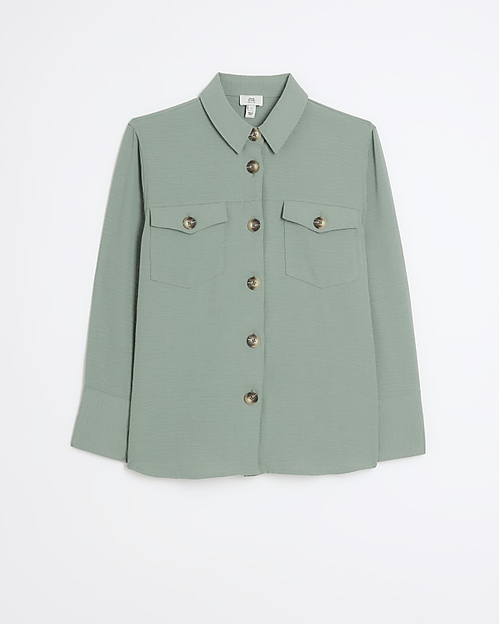 Petite green textured shirt