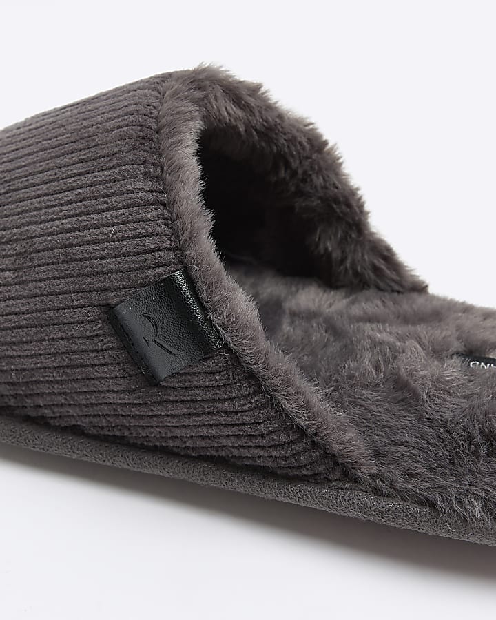 Grey corduroy slippers