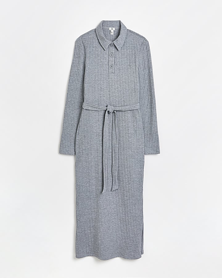 Grey long sleeve bodycon midi dress