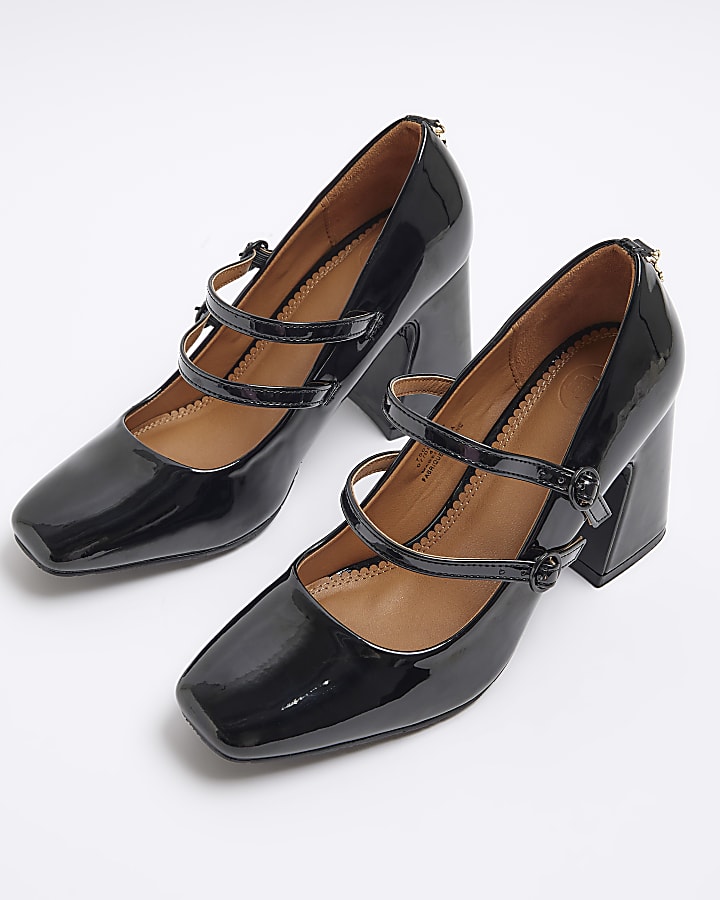 Black strap block heeled shoes