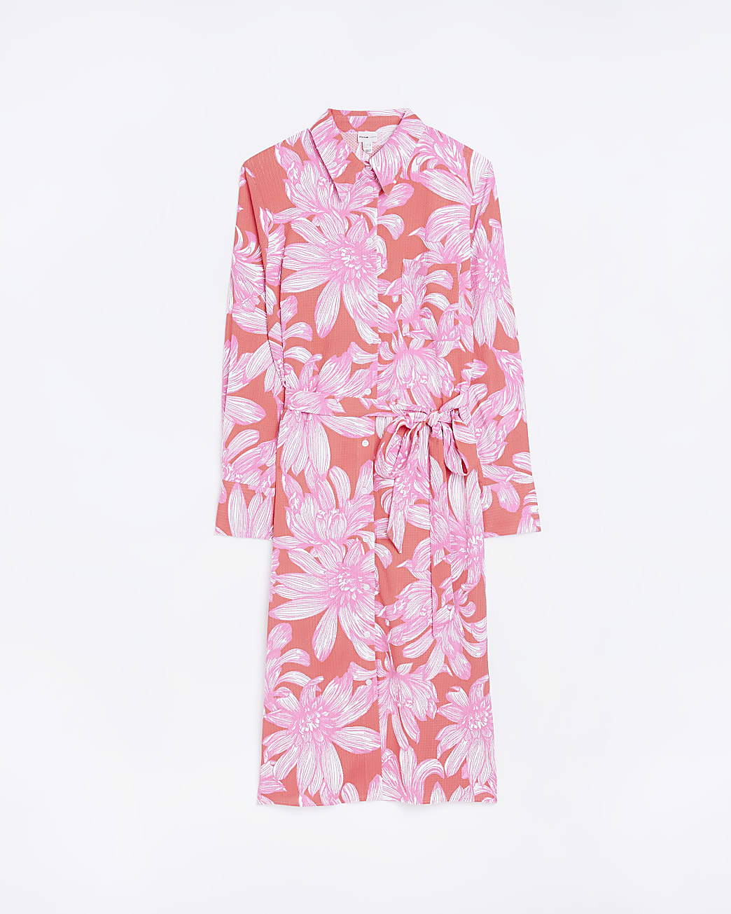 Plus pink floral midi shirt dress