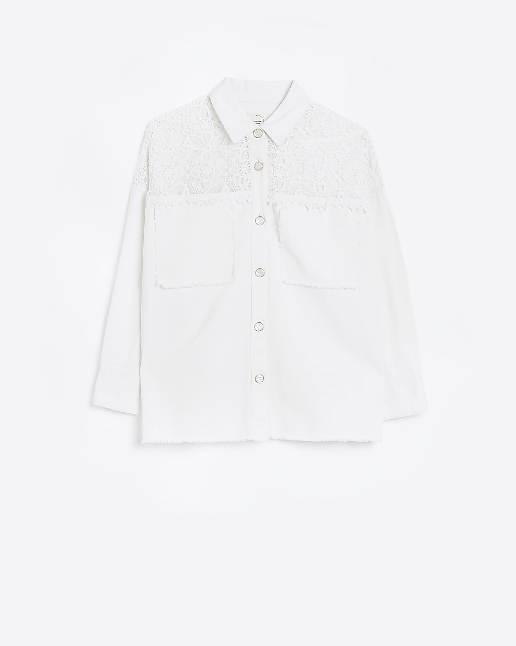 Ecru denim crochet detail shirt