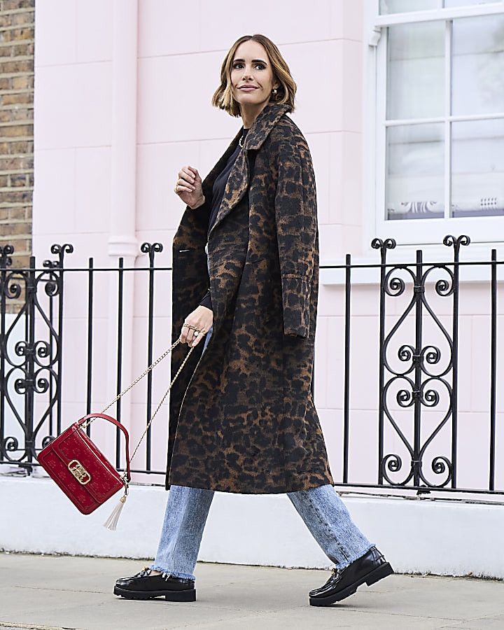 Brown animal print oversized coat