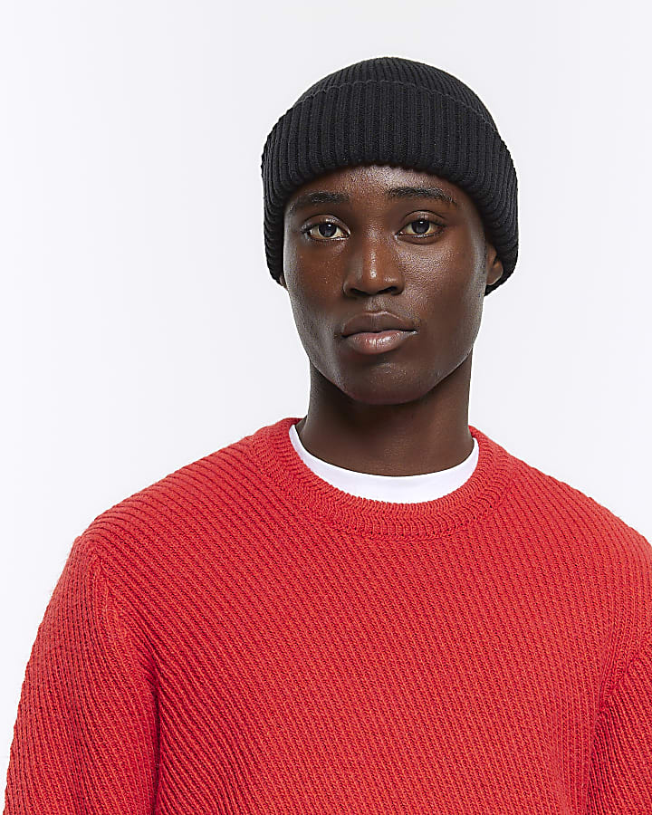 Red regular fit diagonal stitch jumper