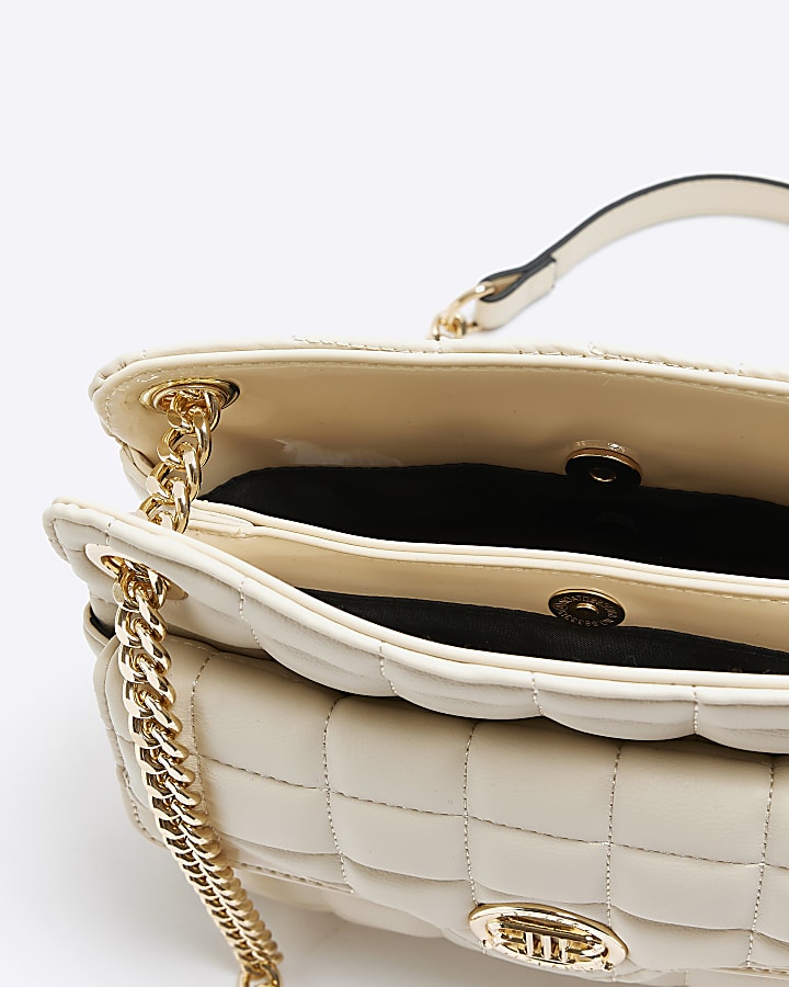 Cream quilted chain strap shoulder bag