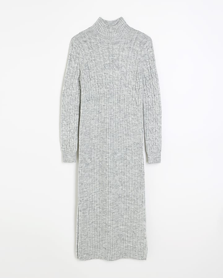 Grey cable knit jumper midi dress