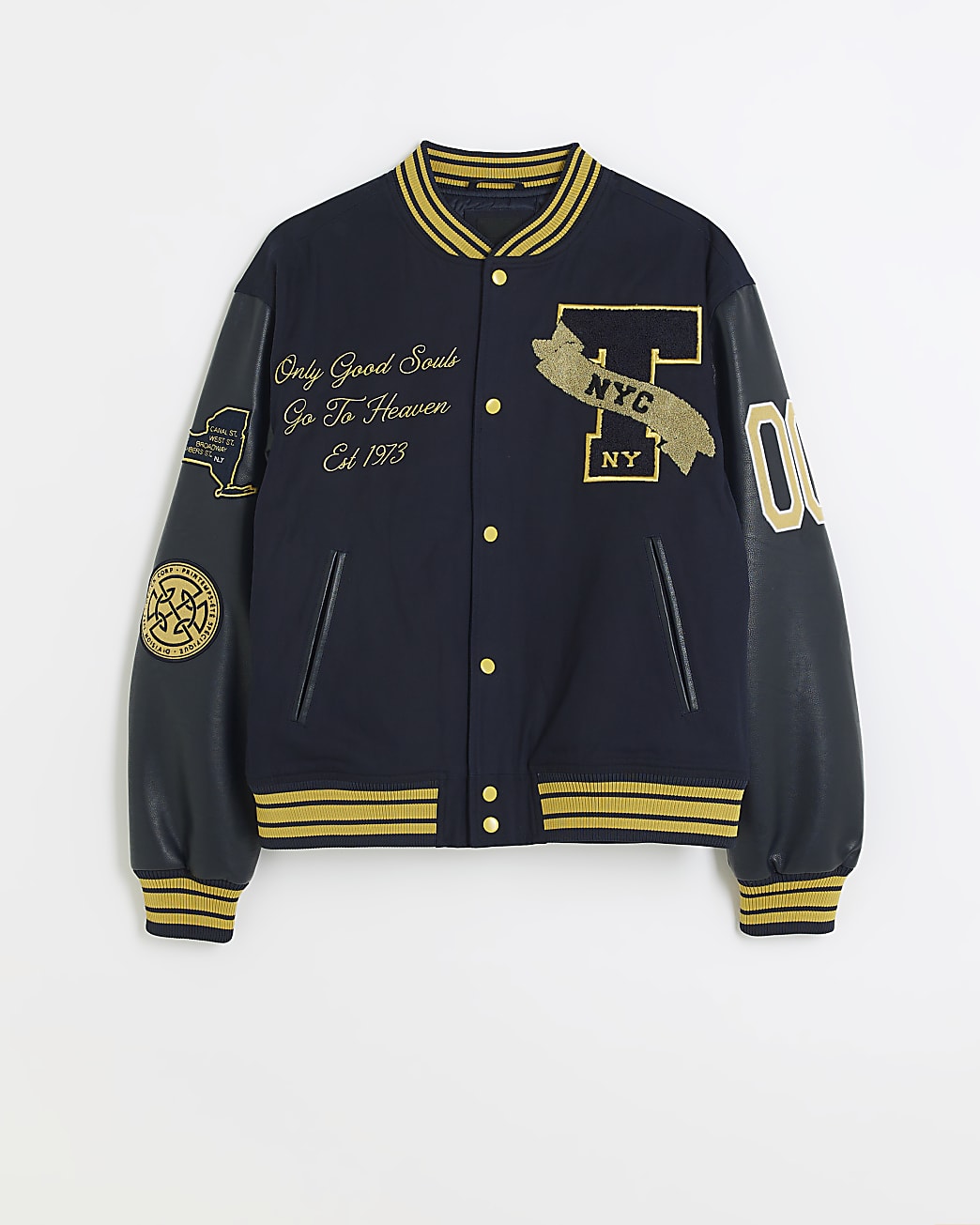 Navy embroidered varsity bomber jacket