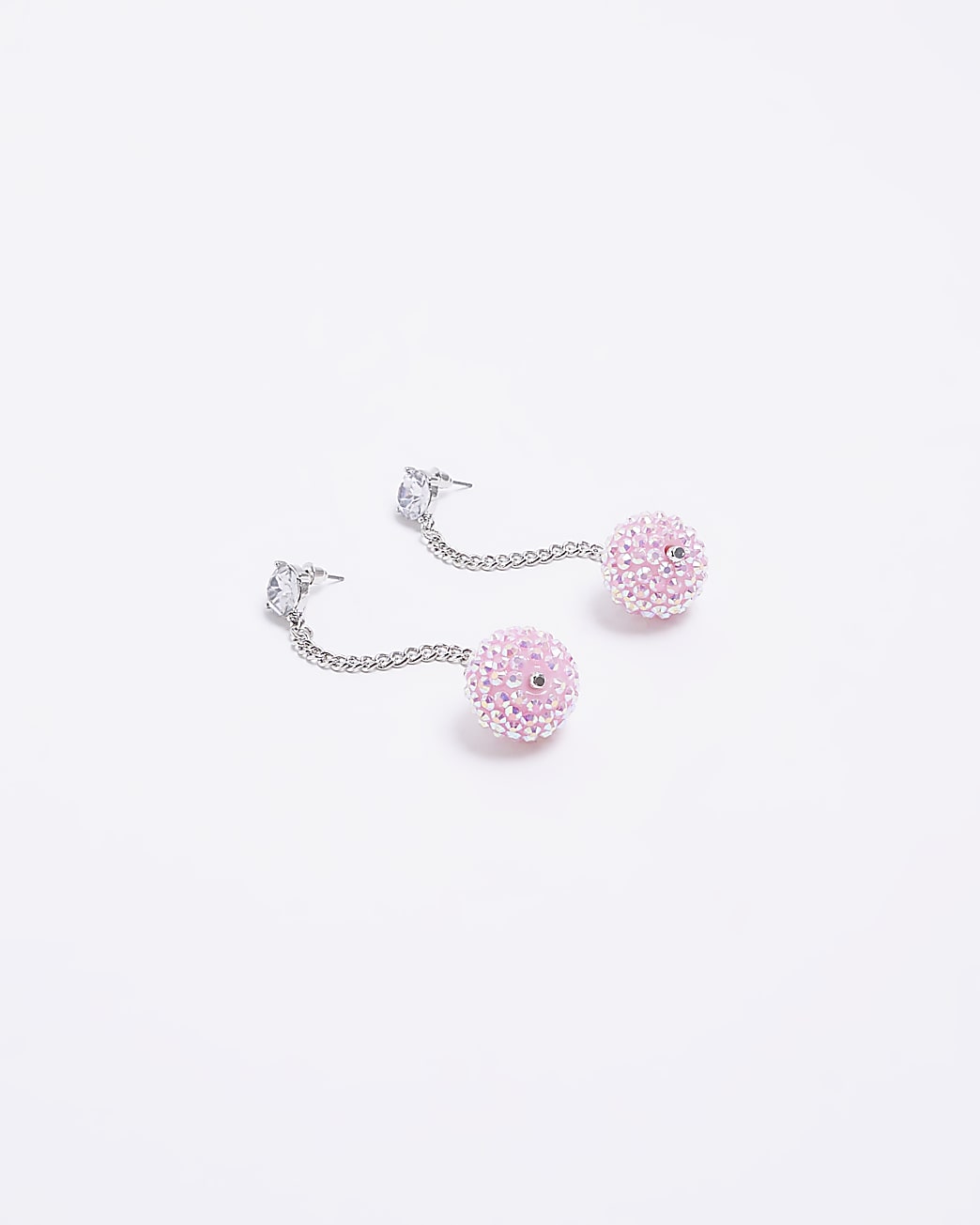 Pink rhinestone ball drop earrings