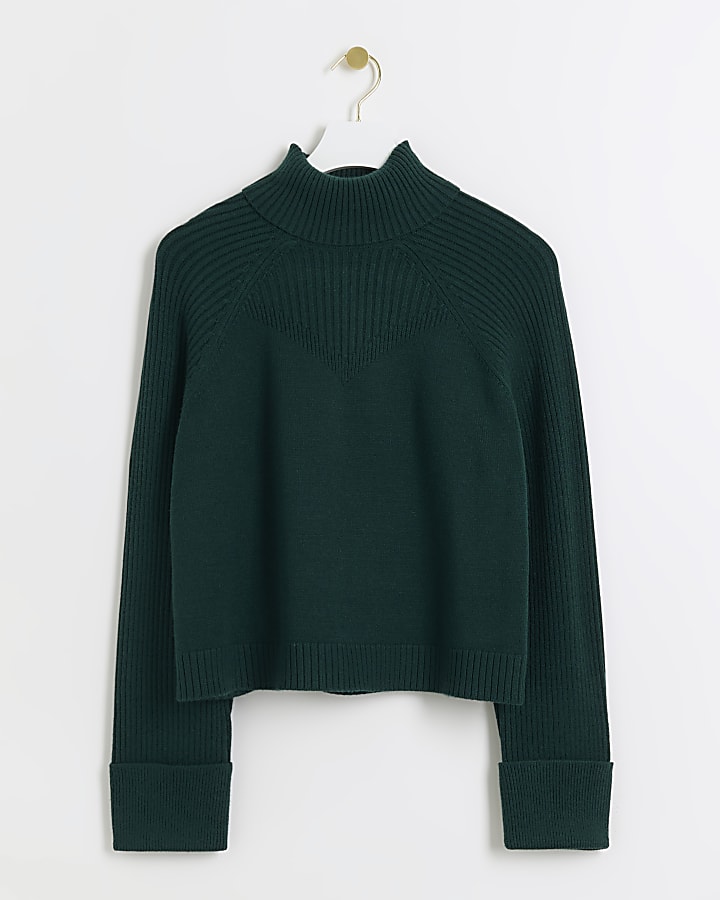 Green rib roll neck jumper