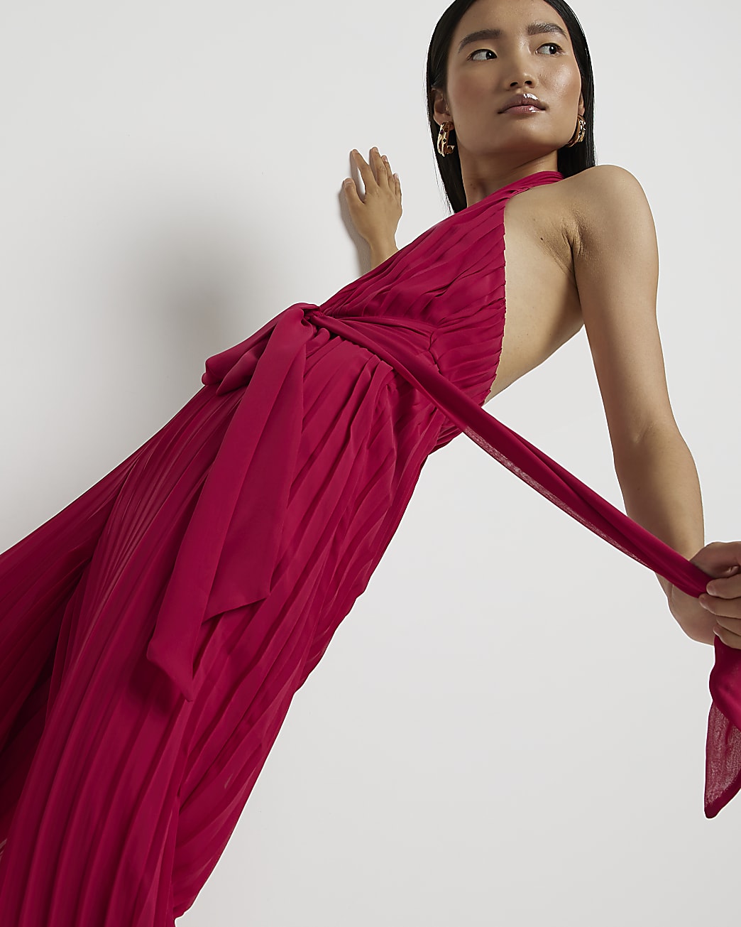 Pink wide leg halter neck jumpsuit
