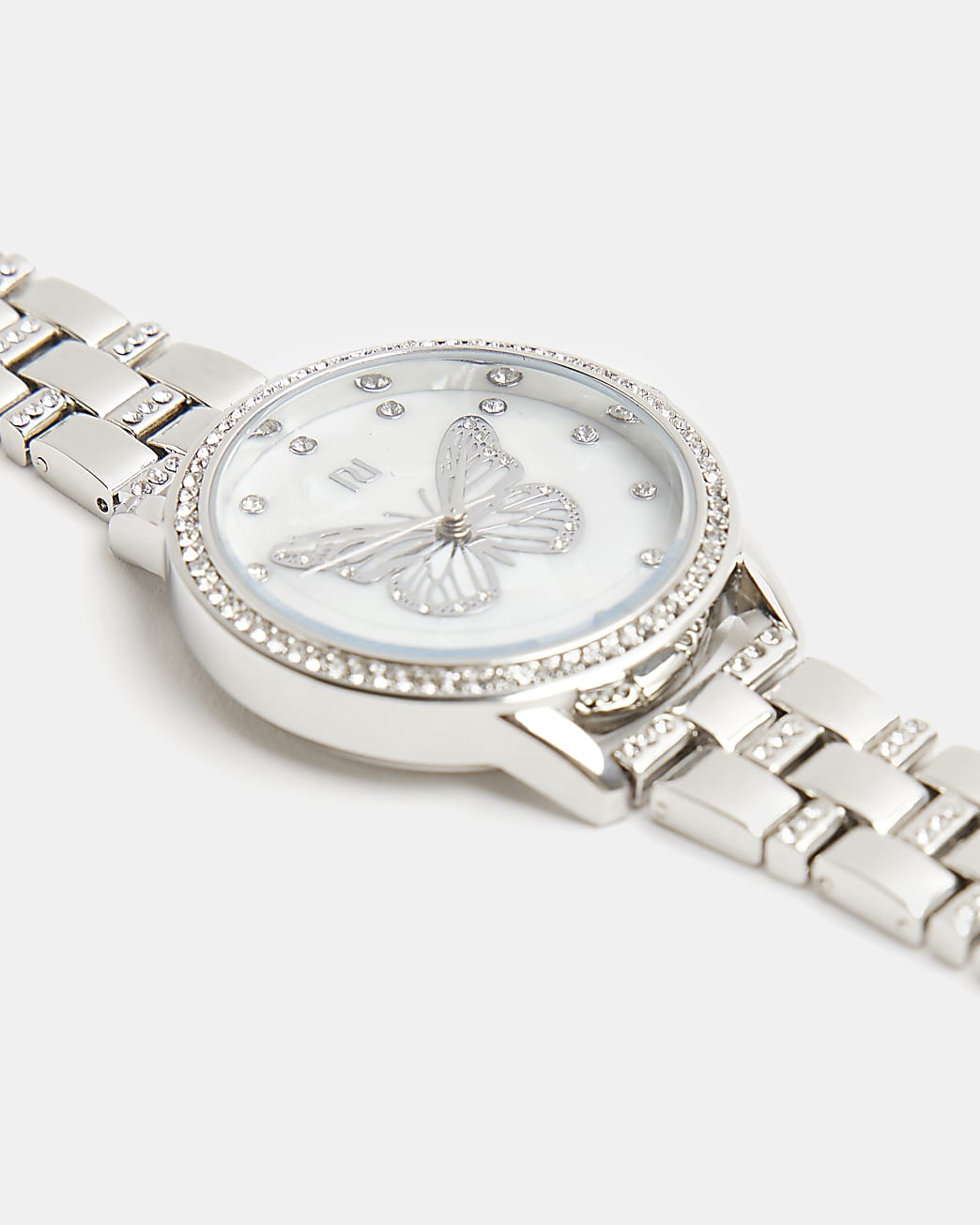 Silver butterfly round watch