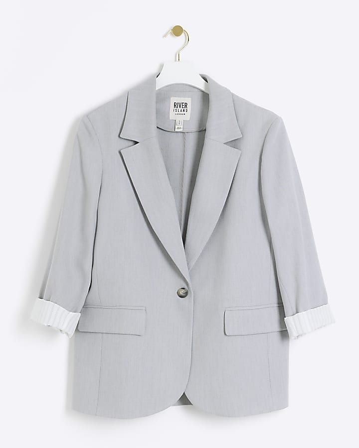 Petite grey rolled sleeve blazer