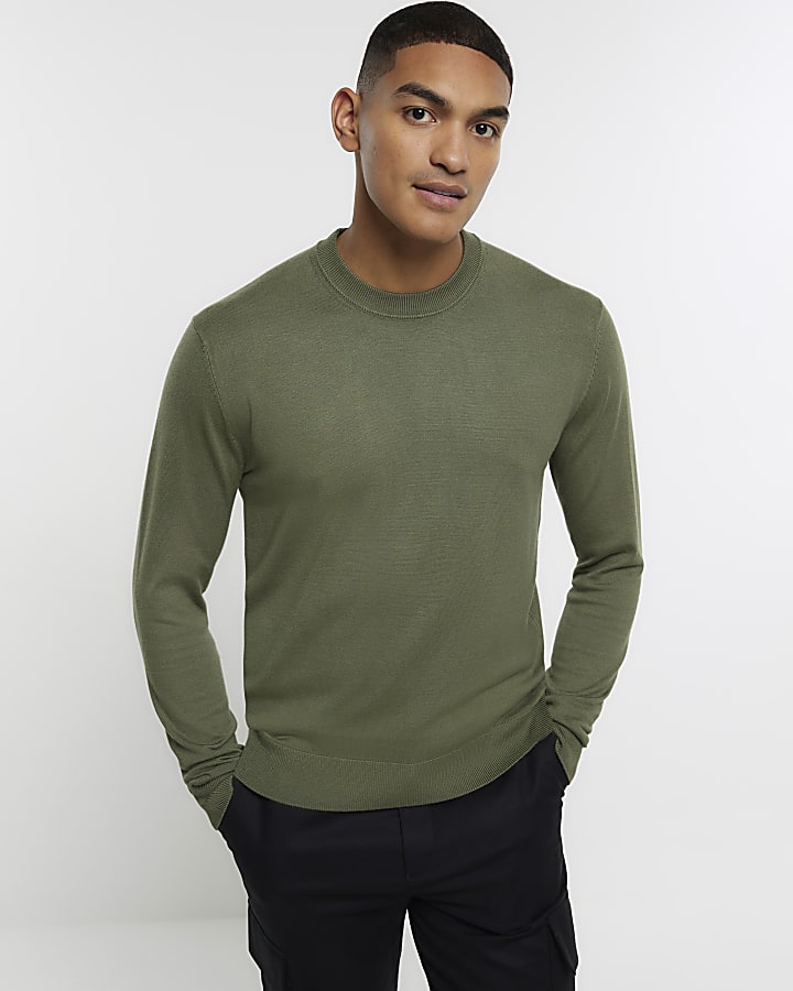 Green slim fit crew jumper