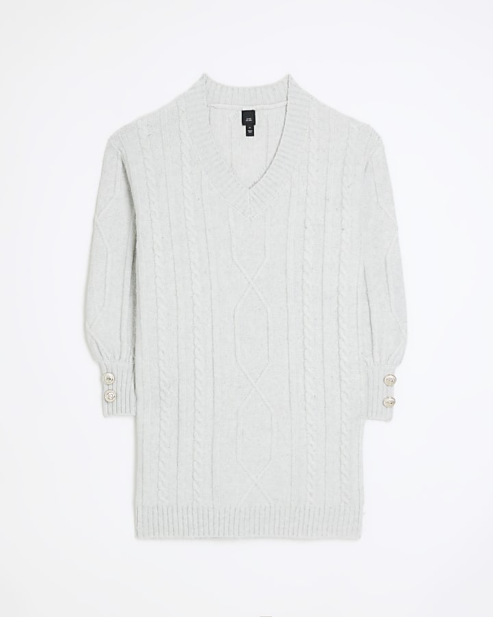 Grey cable knit jumper mini dress