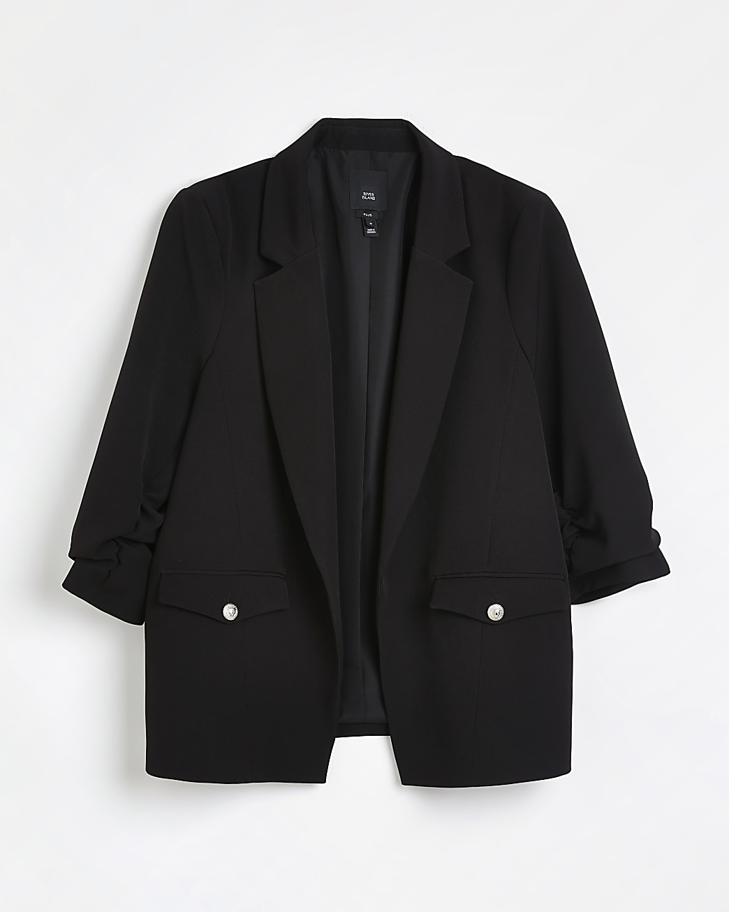Plus black ruched sleeve blazer
