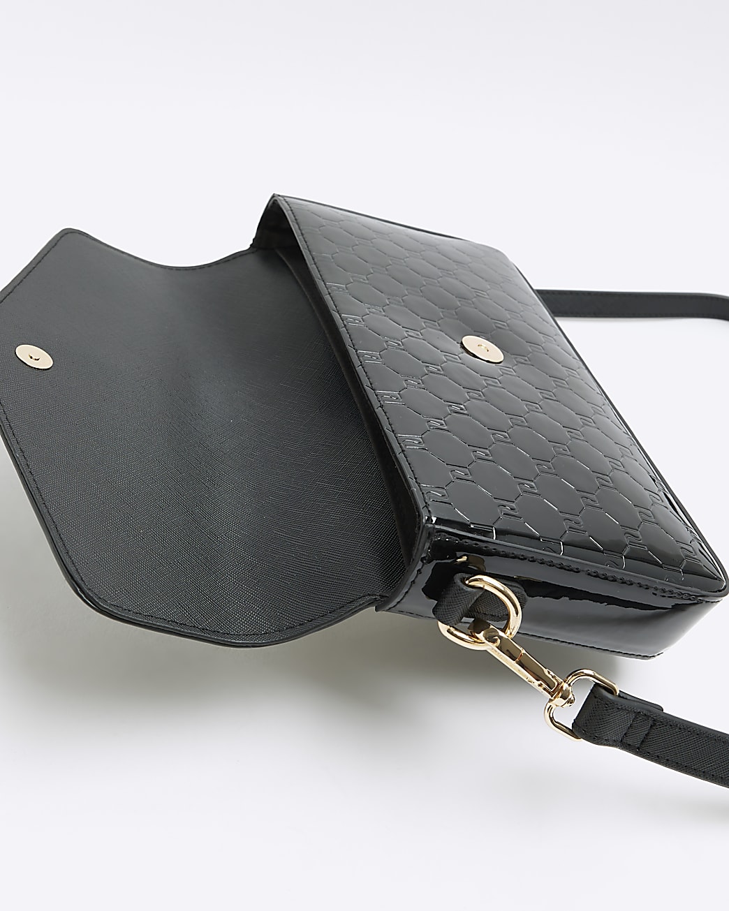 Black RI monogram envelope cross body bag