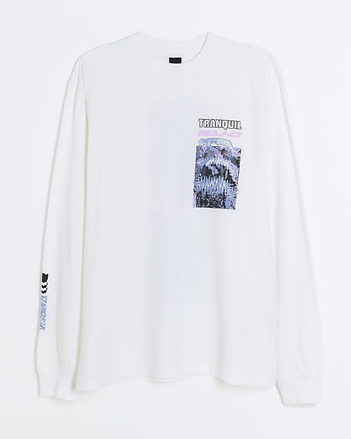 White regular fit graphic long sleeve t-shirt