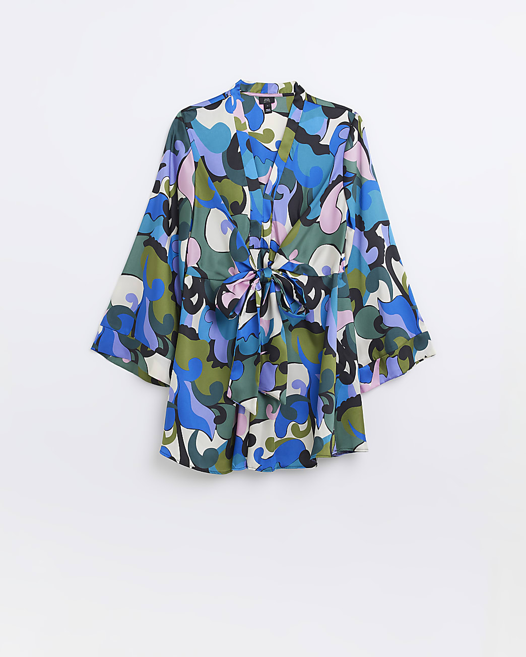 Petite green print satin mini dress