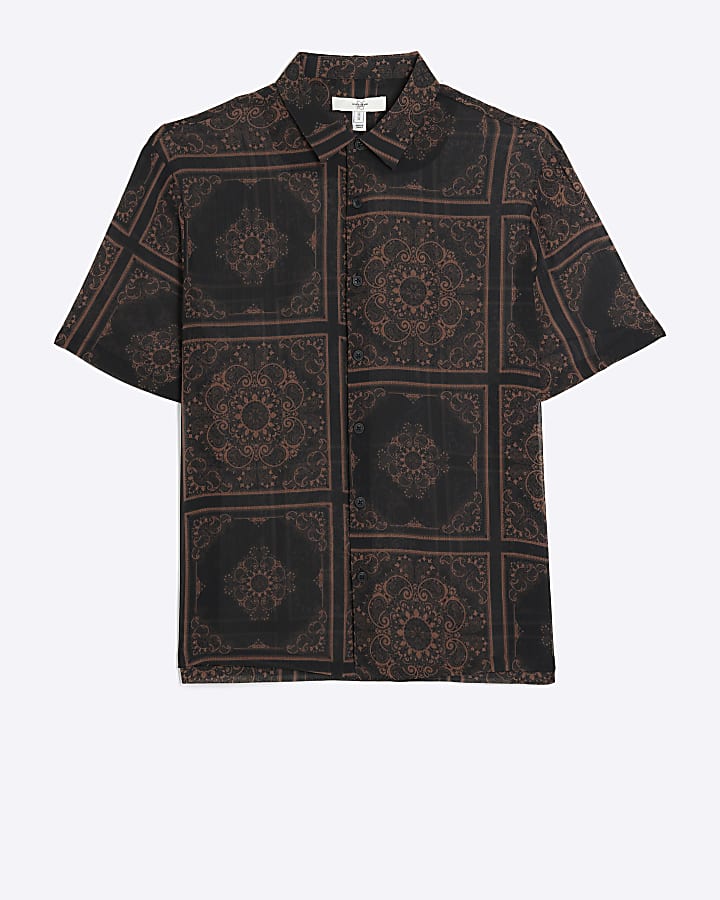 Brown regular fit sheer paisley shirt