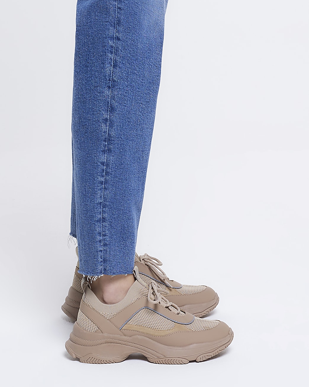 Beige knit chunky trainers