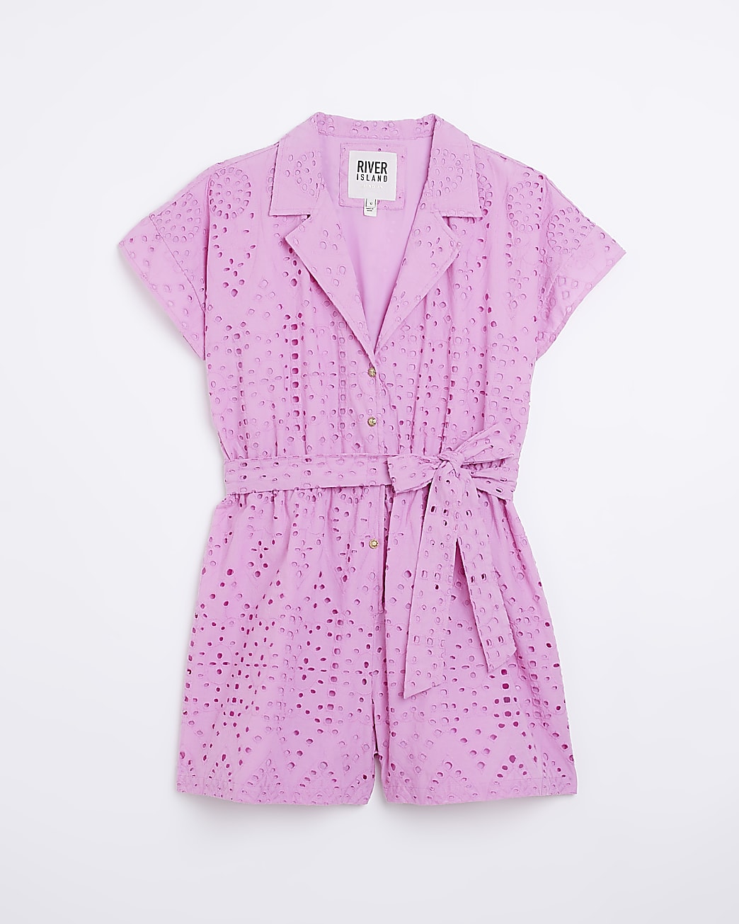 Pink broderie tie waist playsuit