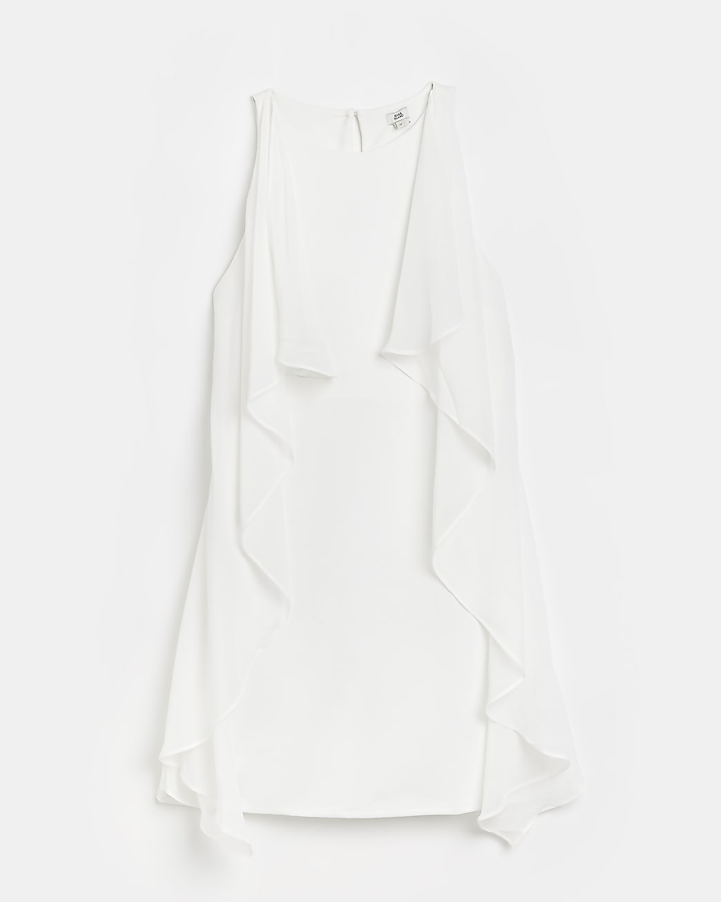 Cream frill sleeveless mini shift dress