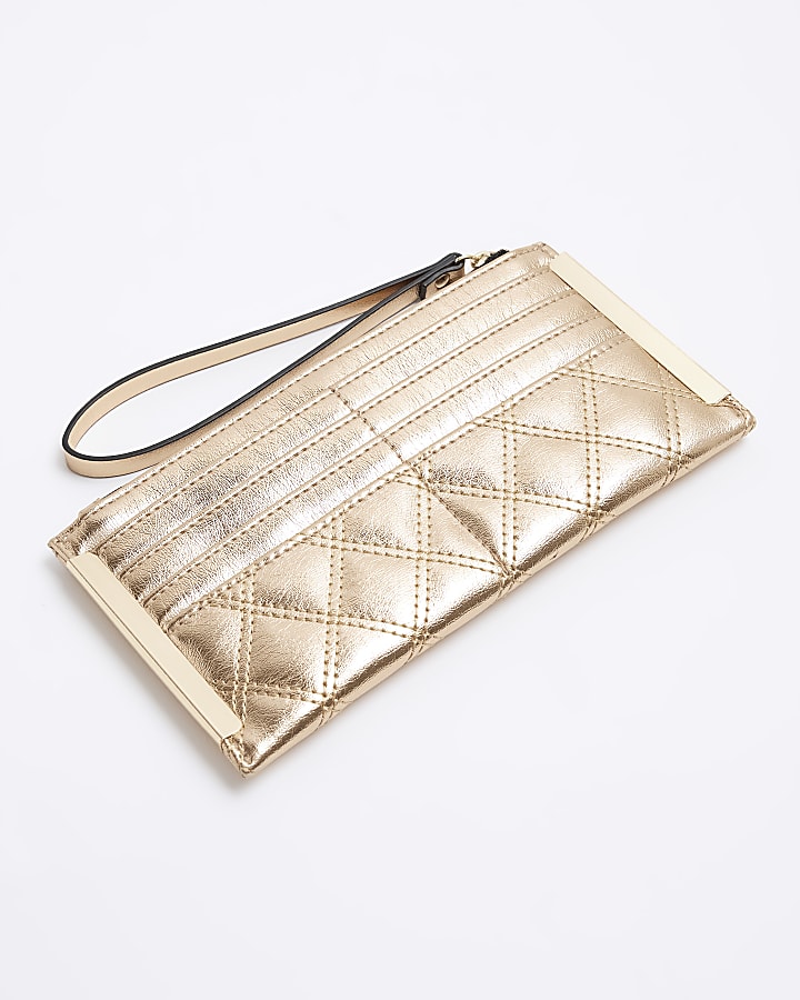 Gold quilted zip pouch purse